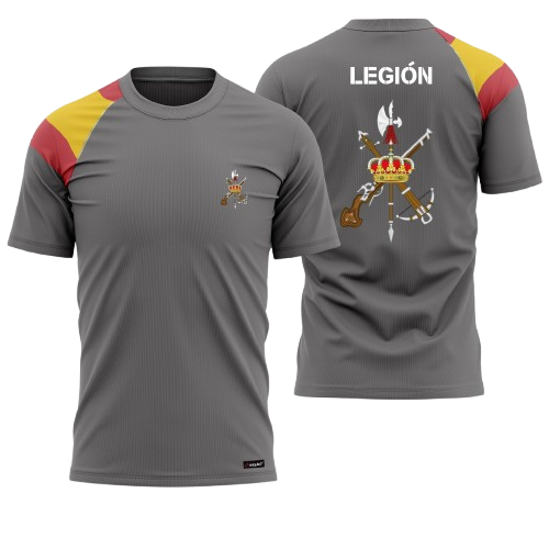 Camiseta bandera Legión Española gris, vista delantera y trasera
