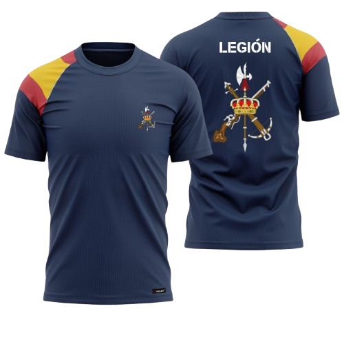 Camiseta bandera Legión Española azul marino, vista delantera y trasera