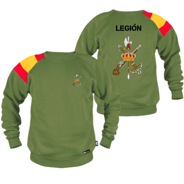 Sudadera bandera Legión Española verde, vista delantera y trasera