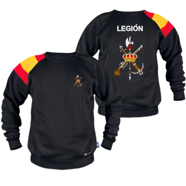 Sudadera bandera Legión Española negra, vista delantera y trasera