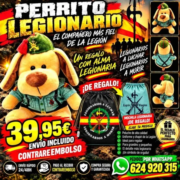 Perrito legionario de peluche