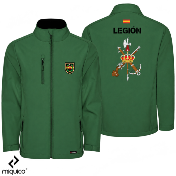 Chaqueta verde de la Legión Española, vista delantera y trasera, con fondo transparente
